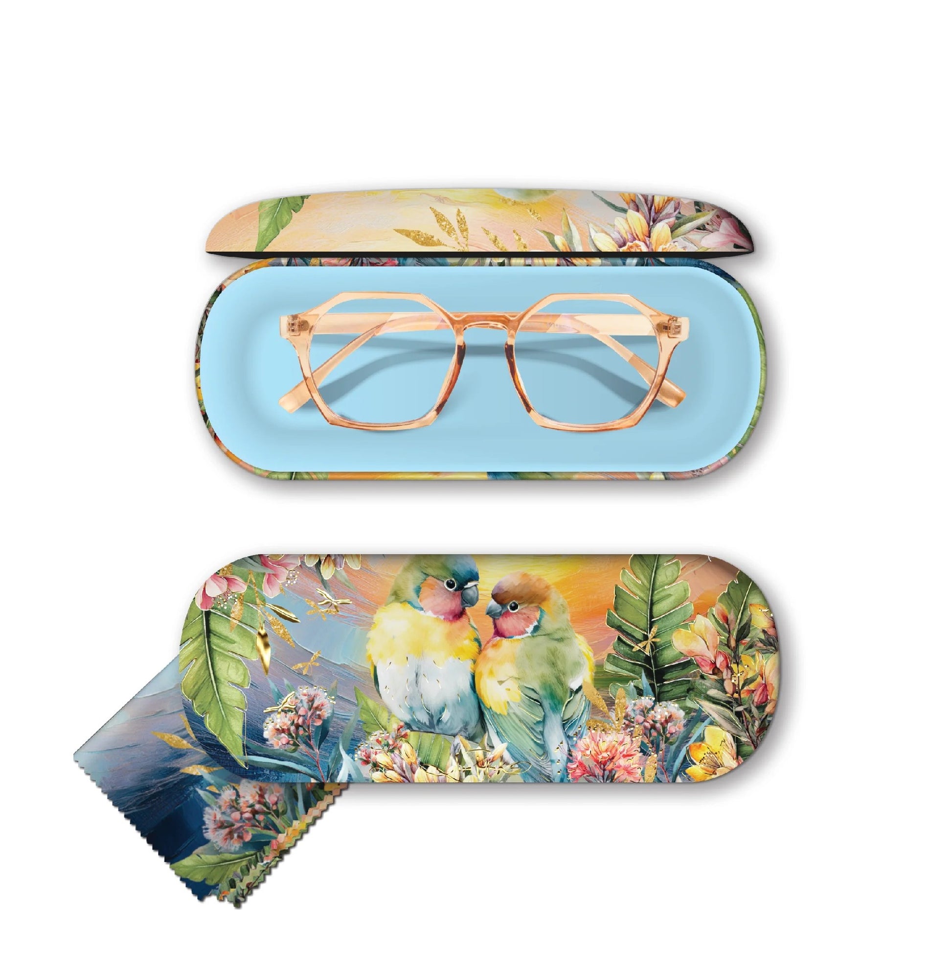 Glasses Case With Cleaning Cloth - Sunset Lovebirds