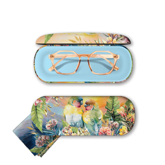 Glasses Case With Cleaning Cloth - Sunset Lovebirds