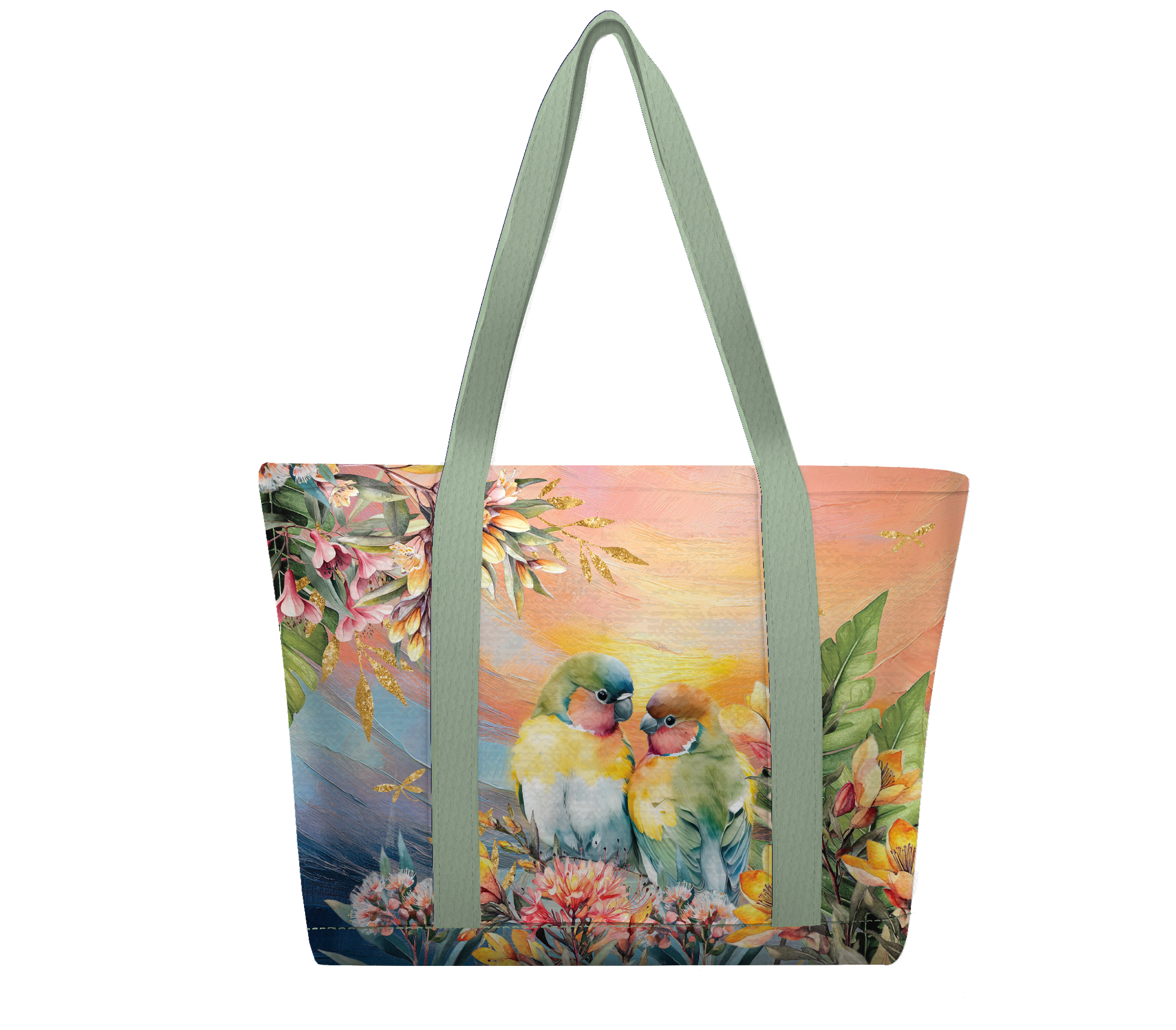 Large Tote Cooler Bag - Sunset Love Birds