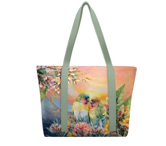 Large Tote Cooler Bag - Sunset Love Birds