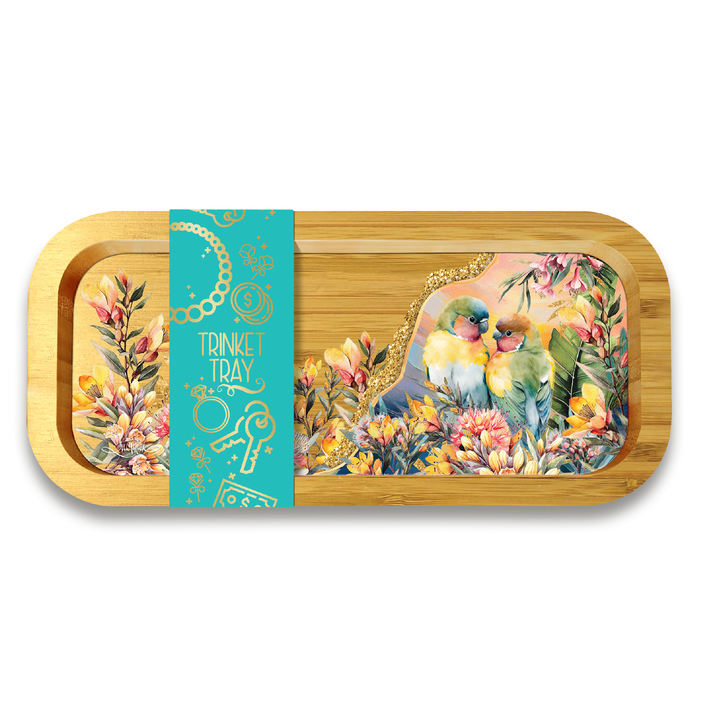 Bamboo Trinket Tray - Sunset Love Birds