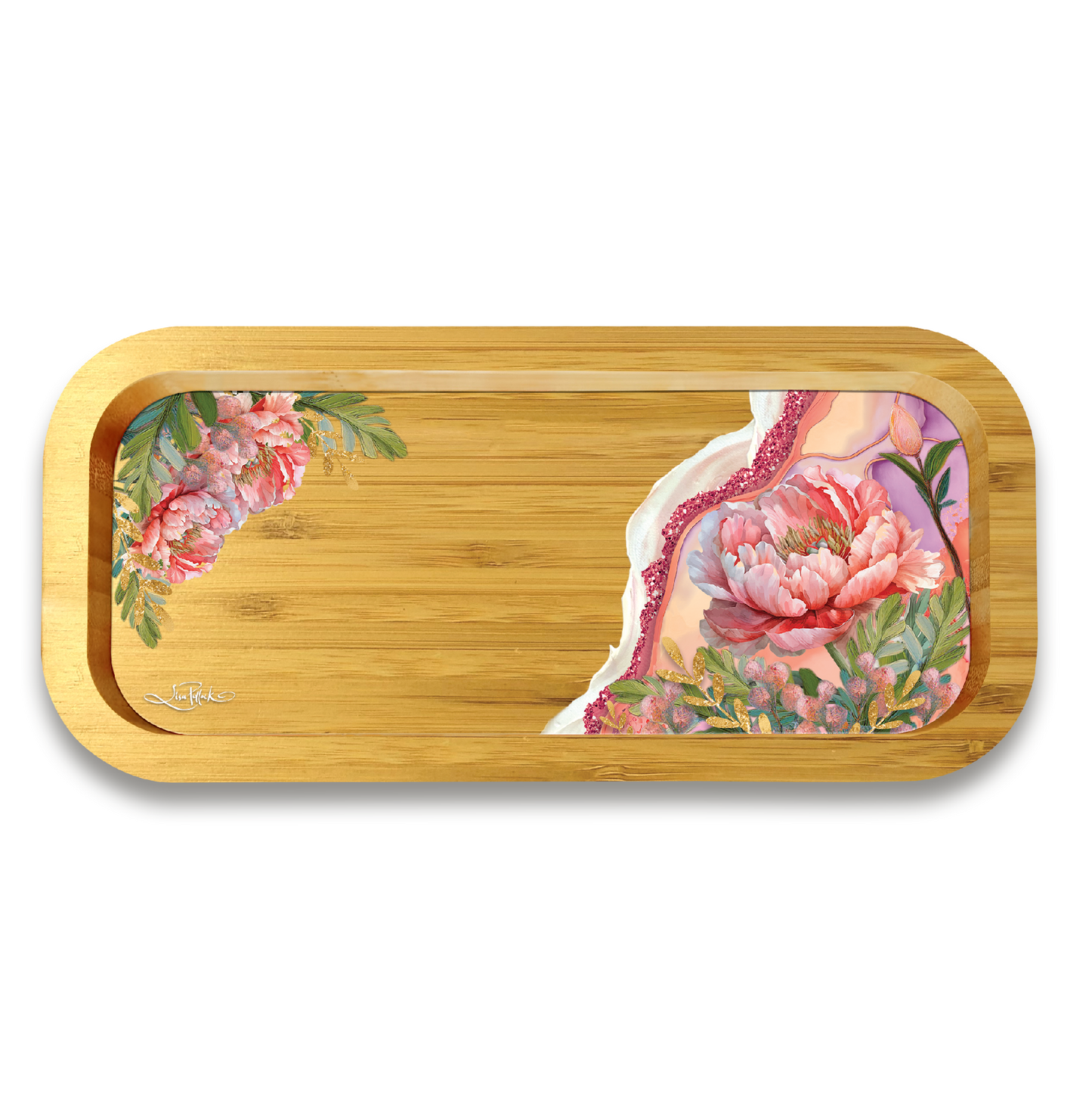 Bamboo Trinket Tray - Coral Peony