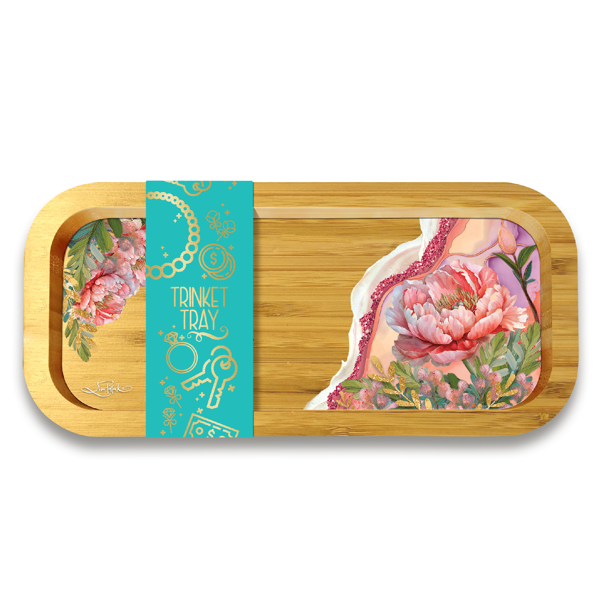 Bamboo Trinket Tray - Coral Peony