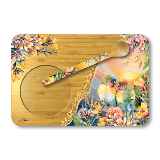 Tea Time  Tray With With Spoon - Sunset Love Birds