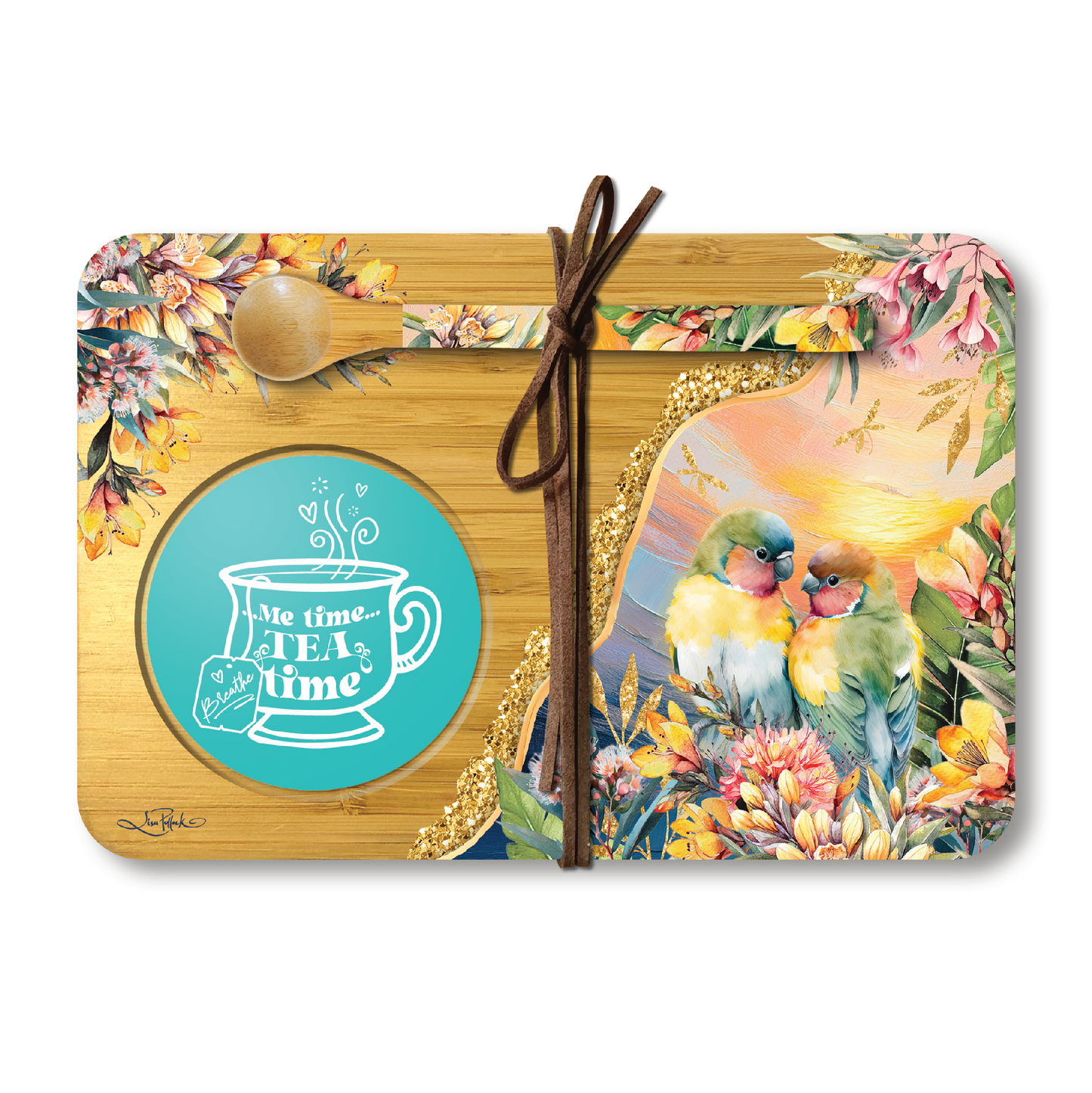 Tea Time  Tray With With Spoon - Sunset Love Birds
