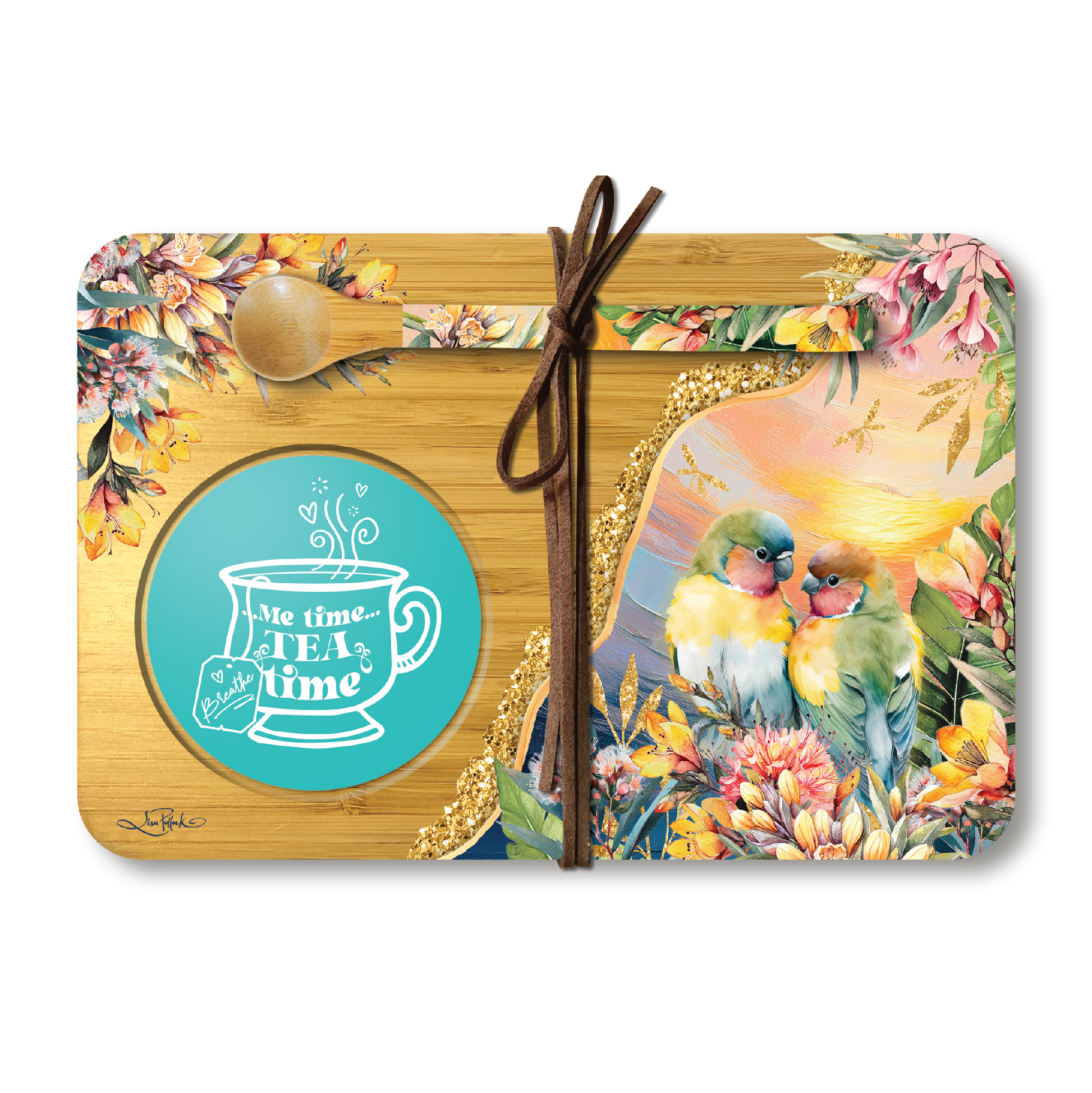 Tea Time  Tray With With Spoon - Sunset Love Birds