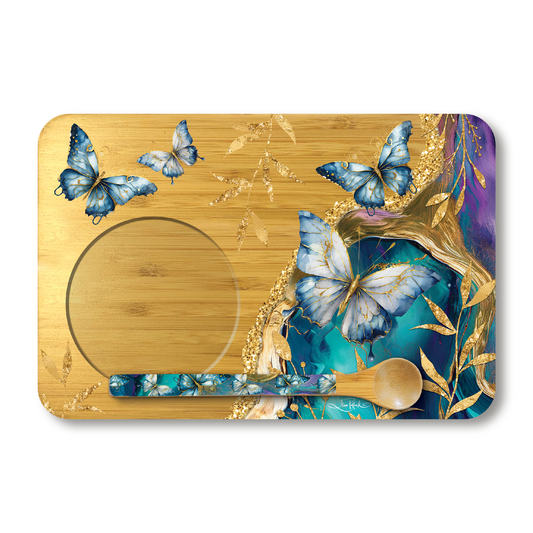 Bamboo Tea Tim Tray With Spoon - Tranquil Butterflies