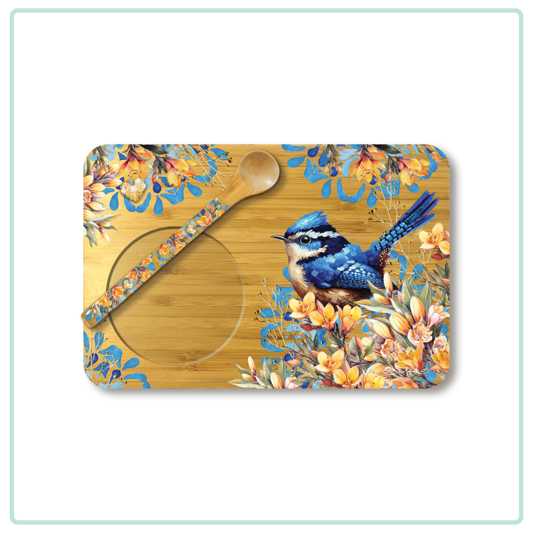 Bamboo Tea Time Tray With Spoon [desn:coral Peony]