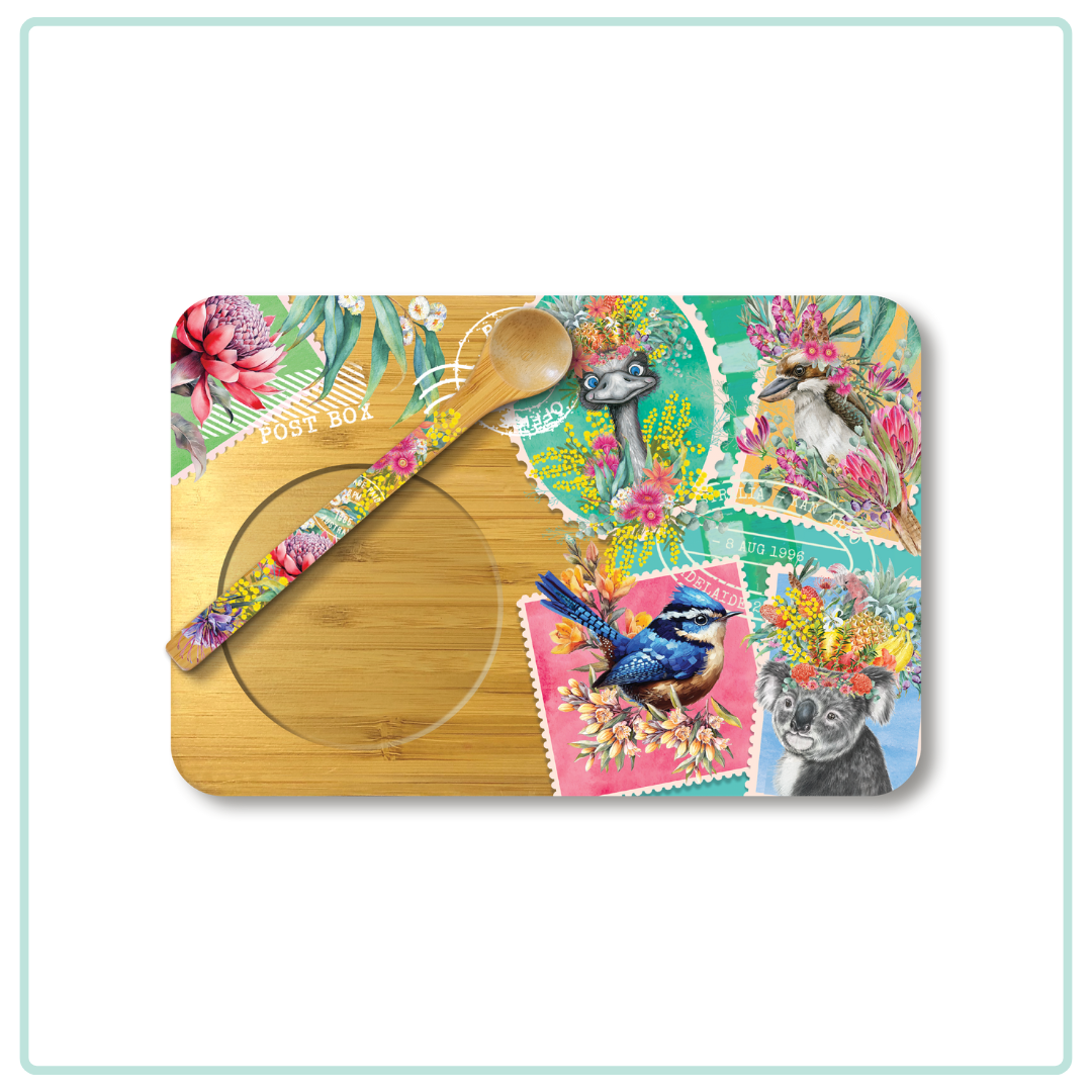 Bamboo Tea Time Tray With Spoon [desn:coral Peony]