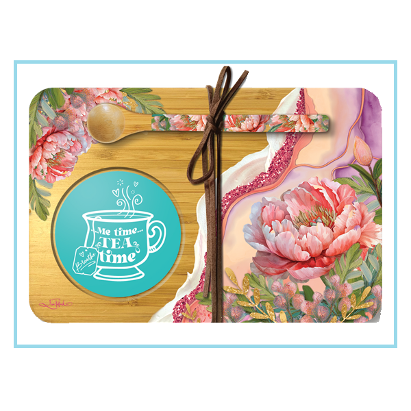 Bamboo Tea Time Tray With Spoon [desn:coral Peony]