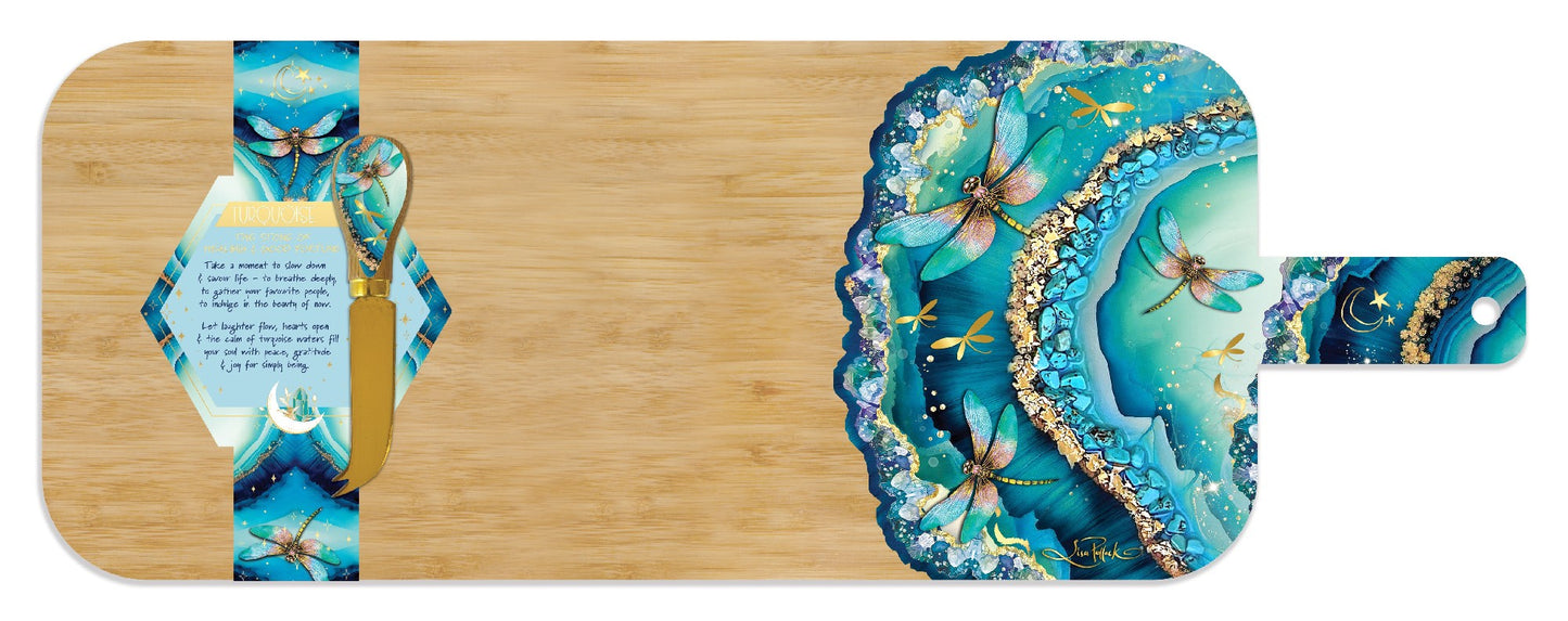 Bamboo Resin Serving Platter With 1 Matching Cheese Knife [desn:paradise Bloom]