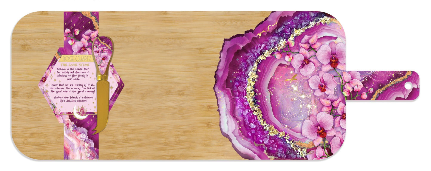 Bamboo Resin Serving Platter With 1 Matching Cheese Knife [desn:paradise Bloom]