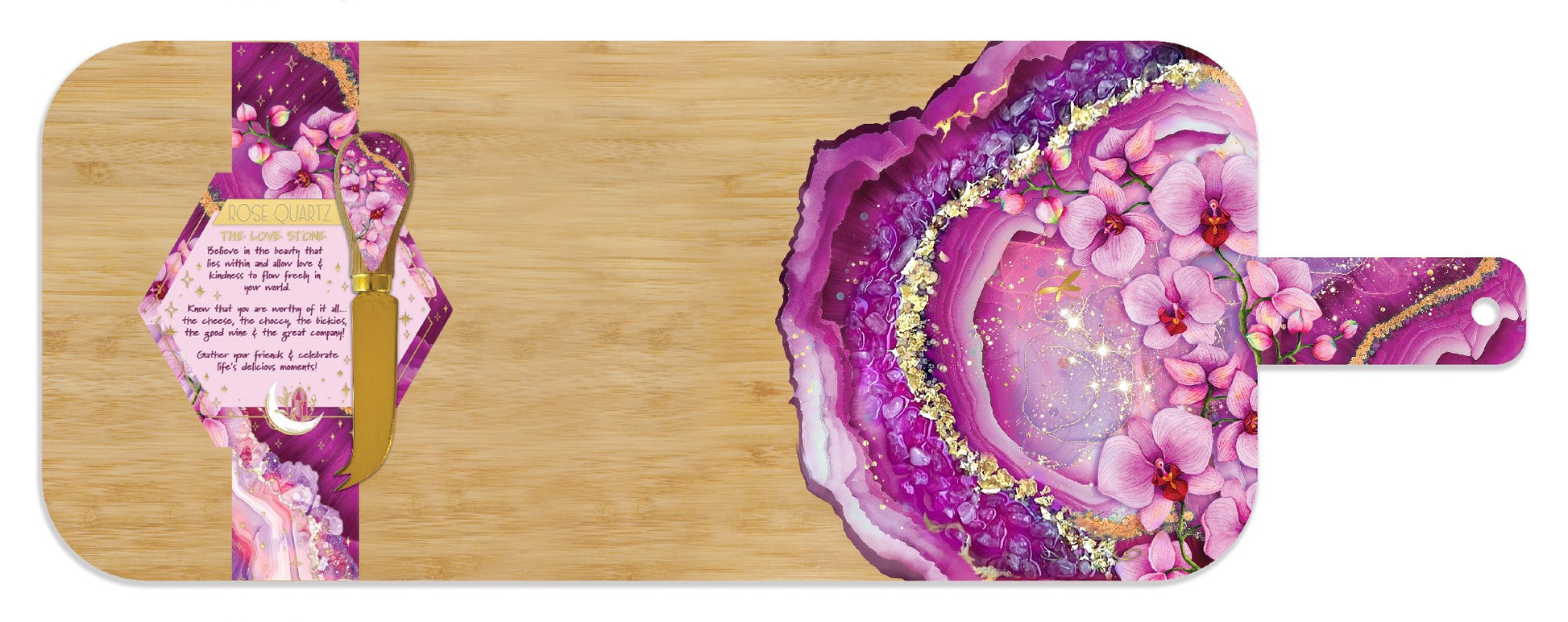 Bamboo Resin Serving Platter With 1 Matching Cheese Knife [desn:paradise Bloom]