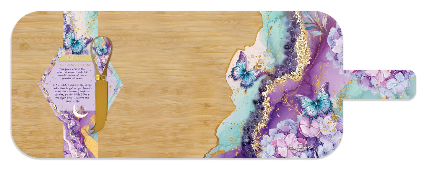 Bamboo Resin Serving Platter With 1 Matching Cheese Knife [desn:paradise Bloom]