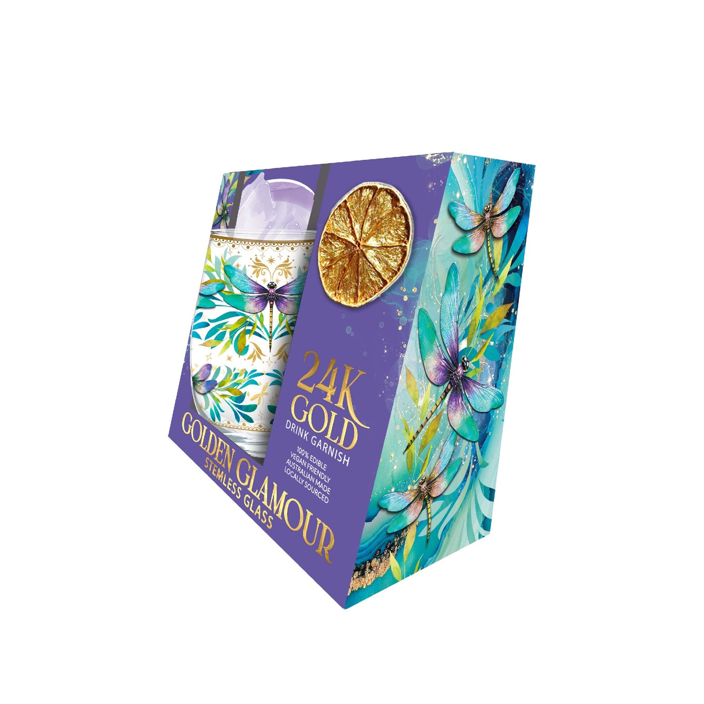 Golden Glamour Stemless Glasses [desn:butterfly Orchids]