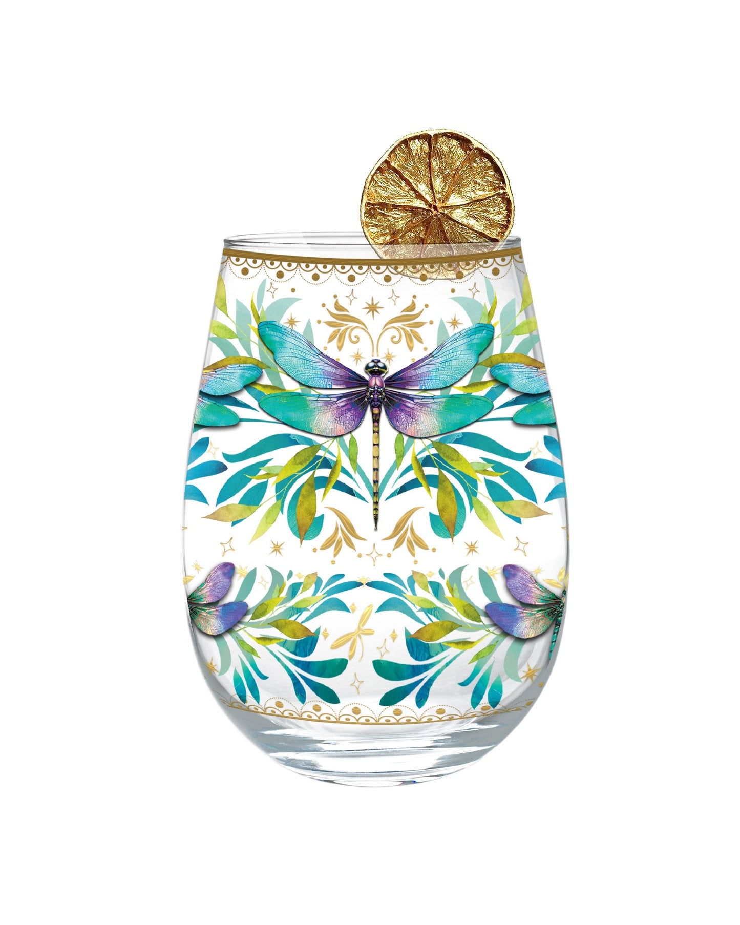 Golden Glamour Stemless Glasses [desn:butterfly Orchids]