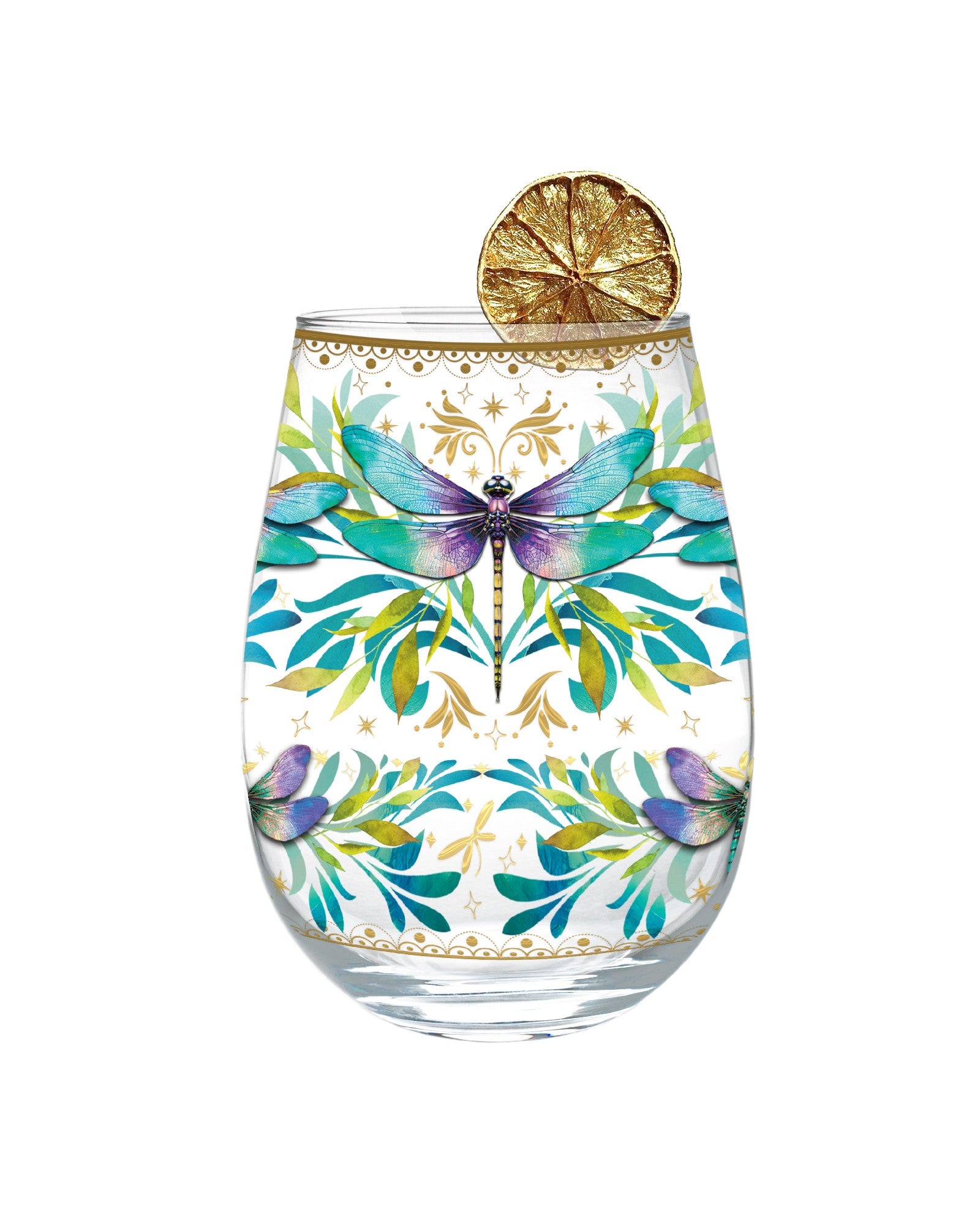 Golden Glamour Stemless Glasses [desn:butterfly Orchids]