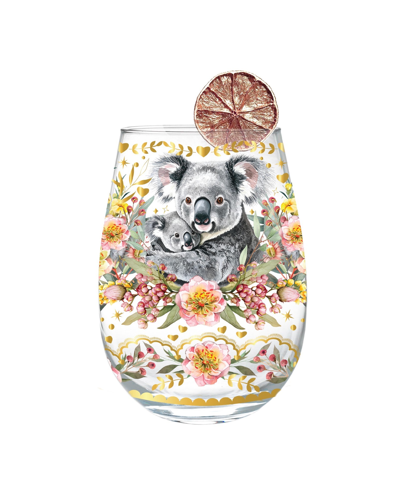 Golden Glamour Stemless Glasses [desn:butterfly Orchids]