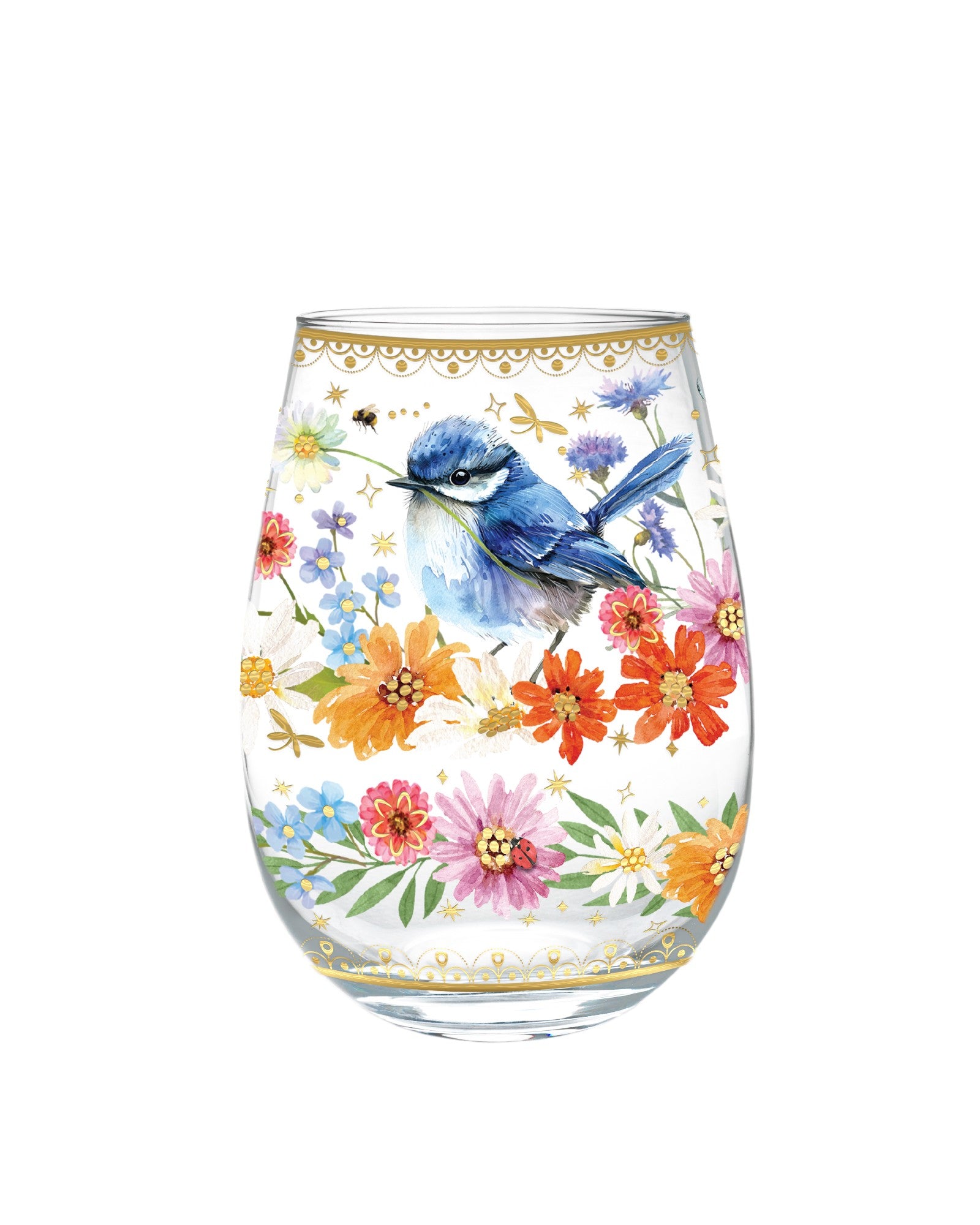 Golden Glamour Stemless Glasses [desn:butterfly Orchids]