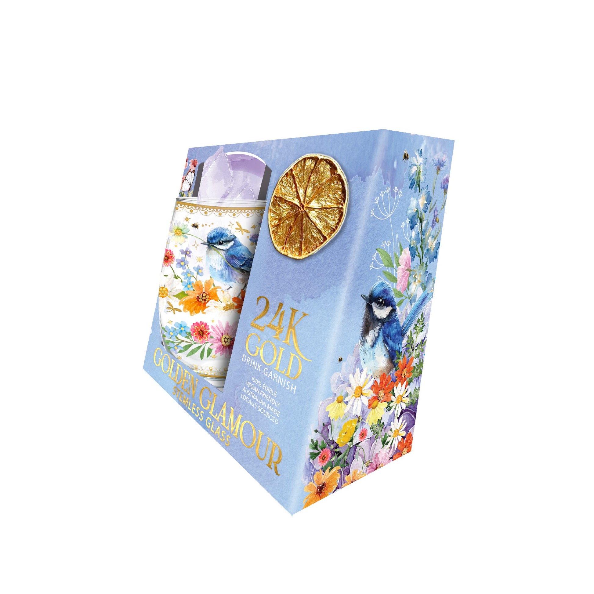Golden Glamour Stemless Glasses [desn:butterfly Orchids]