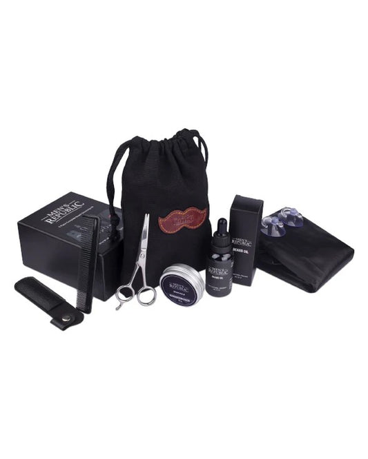 Mens Republic 6 Pce Beard Grooming Kit W Bag And Apron